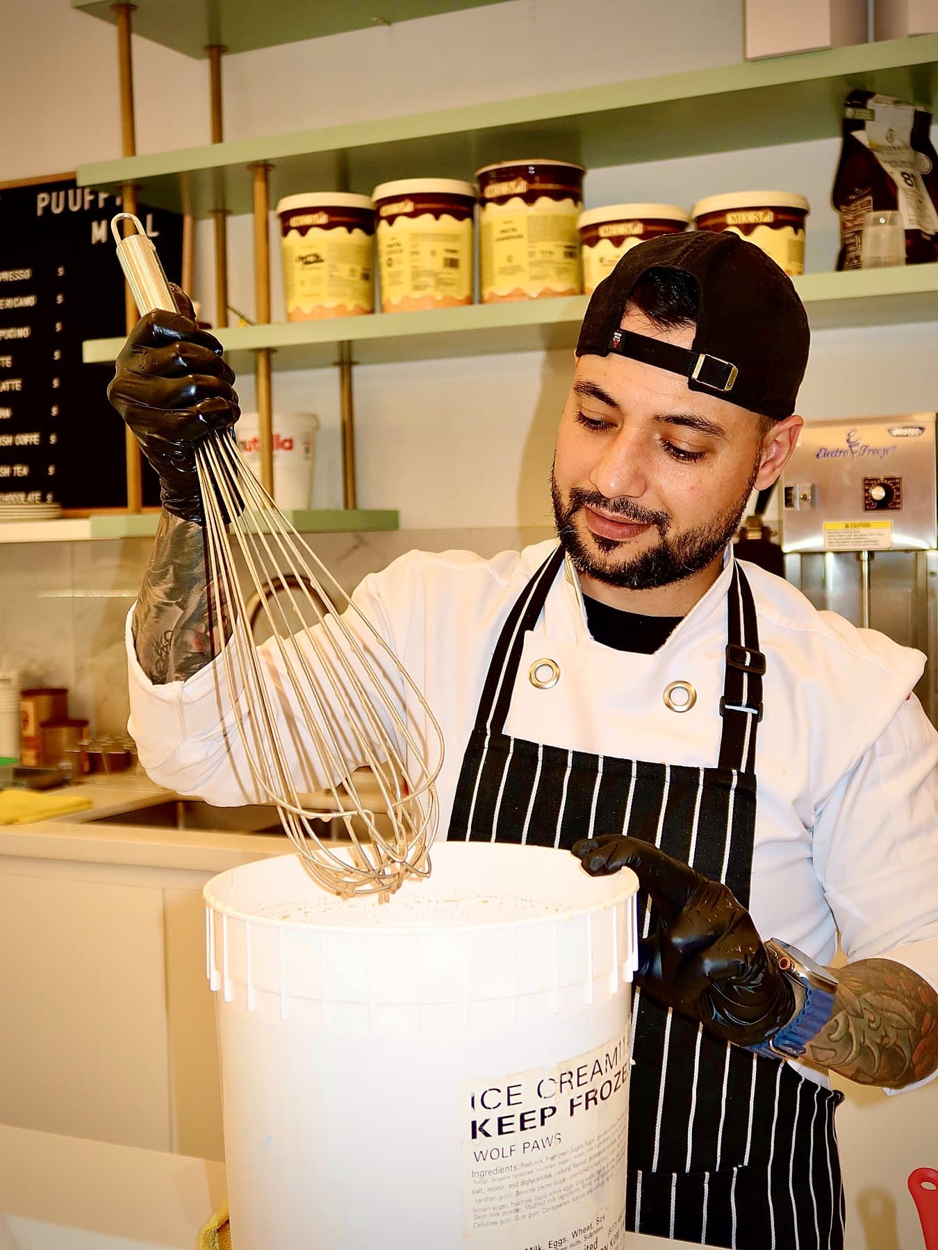 Can Montana whisking a fresh batch of ice cream base